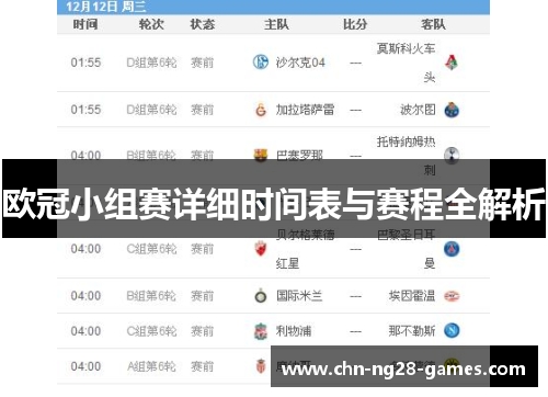 欧冠小组赛详细时间表与赛程全解析